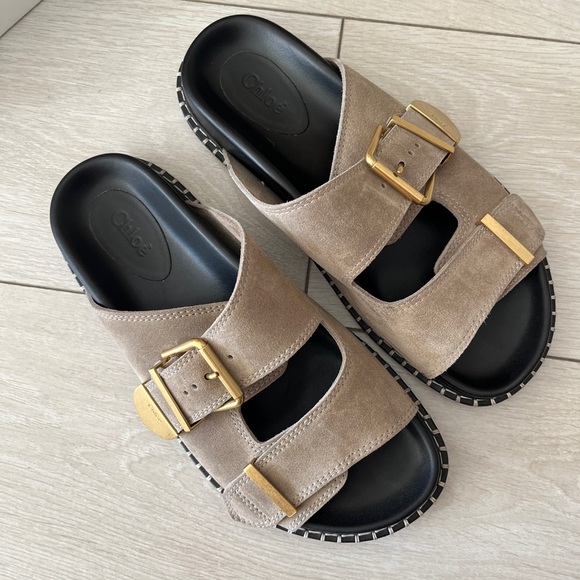 Chloe Rebecca Suede Dual-Buckle Slide Sandals - Picture 11 of 11